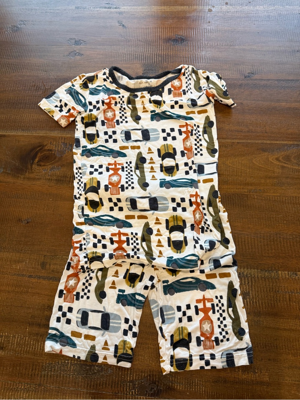 Little Sleepies White Multi Race Car Short Sleeve Pajama Set